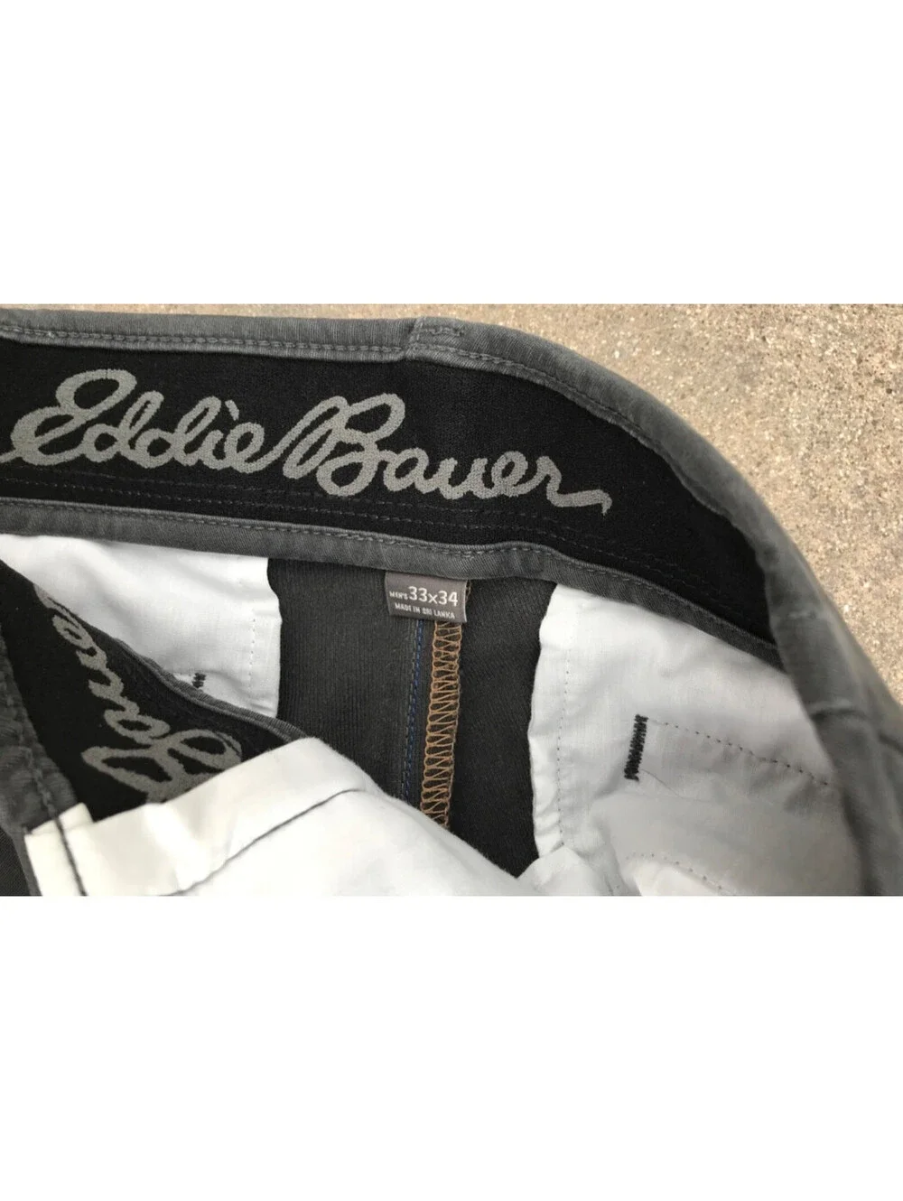 Eddie Bauer Cotton Blend Pants 33W x 30L Blue/Grey Canvas one Side Zip Pocket